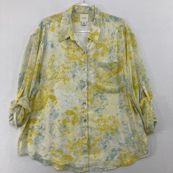 Calvin Klein Top size XL Multi Color Tie Dye Soft Flowy Elegant Button Down - Picture 3 of 12